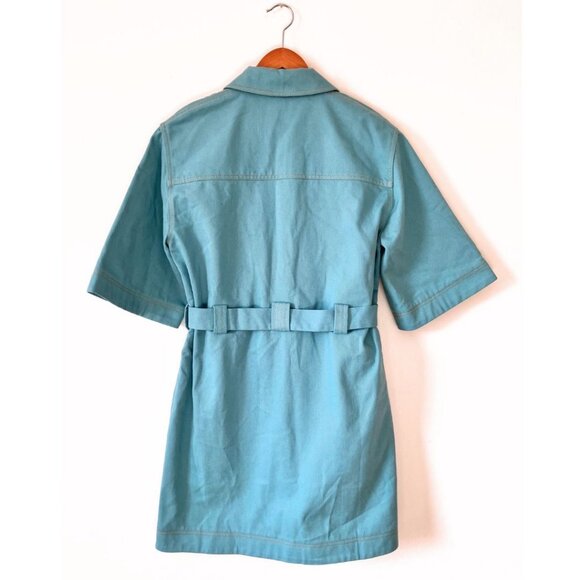 Stine Goya Carli Belted Mini Shirt Dress Turquoise Size Small - Picture 3 of 5